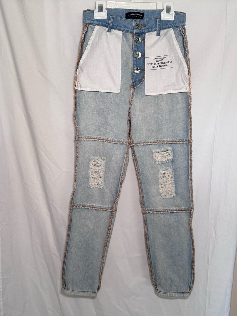 Maniere De Voir Eccentric Inside Out Distressed Jeans Light Wash WMN2388 US 4